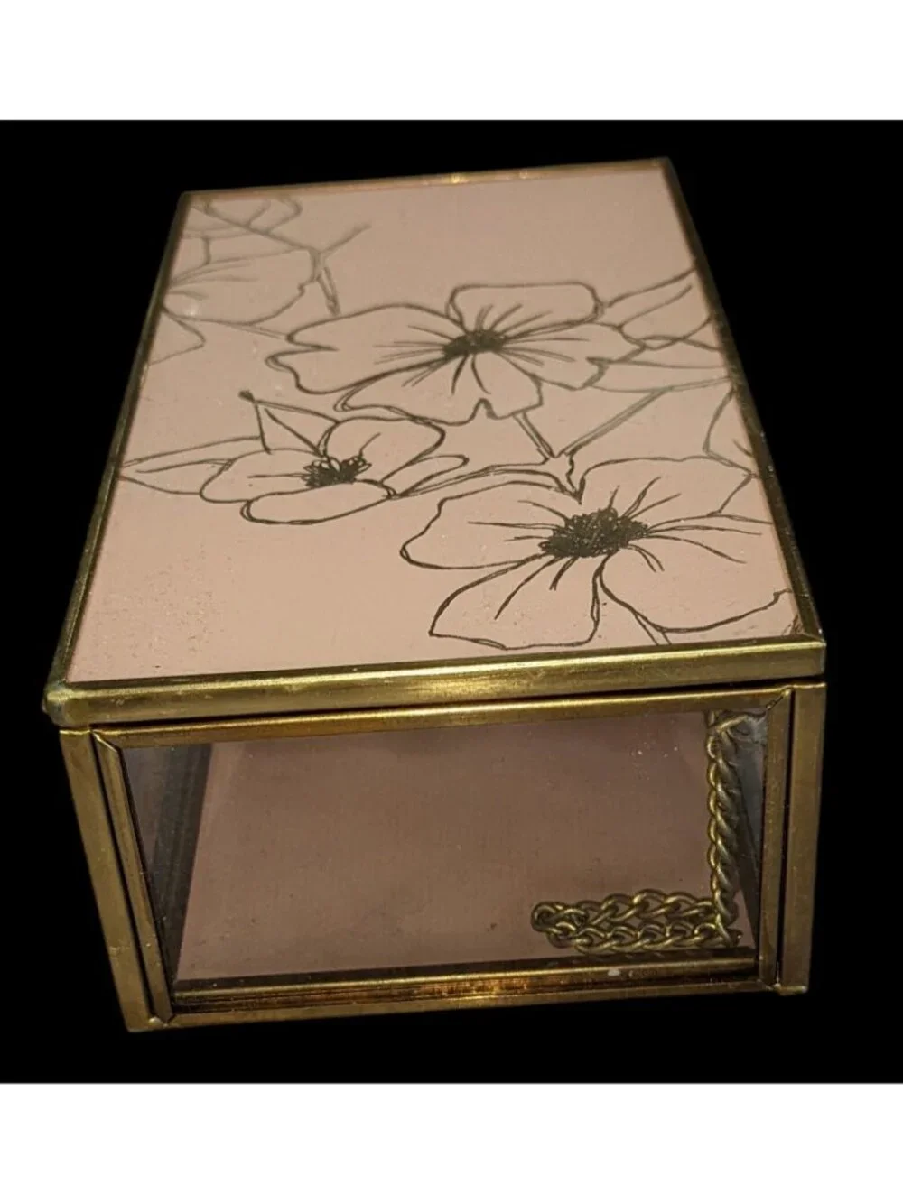 Grandmillennial Vintage Mele & Co Floral Glass Jewelry Trinket Box